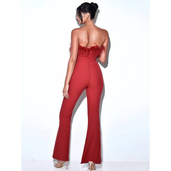 NEW MISS CIRCLE feather jumpsuit in red - Picture 3 of 3
